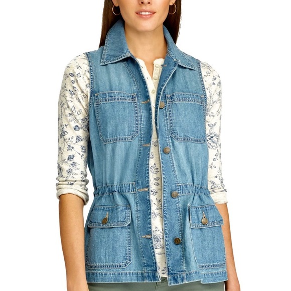 Chaps Jackets & Blazers - Chaps—Light Denim Jean Utility Vest, Medium Wash